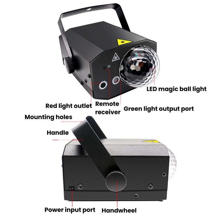 Black LED magic ball light with handle and mirrored disco ball lens