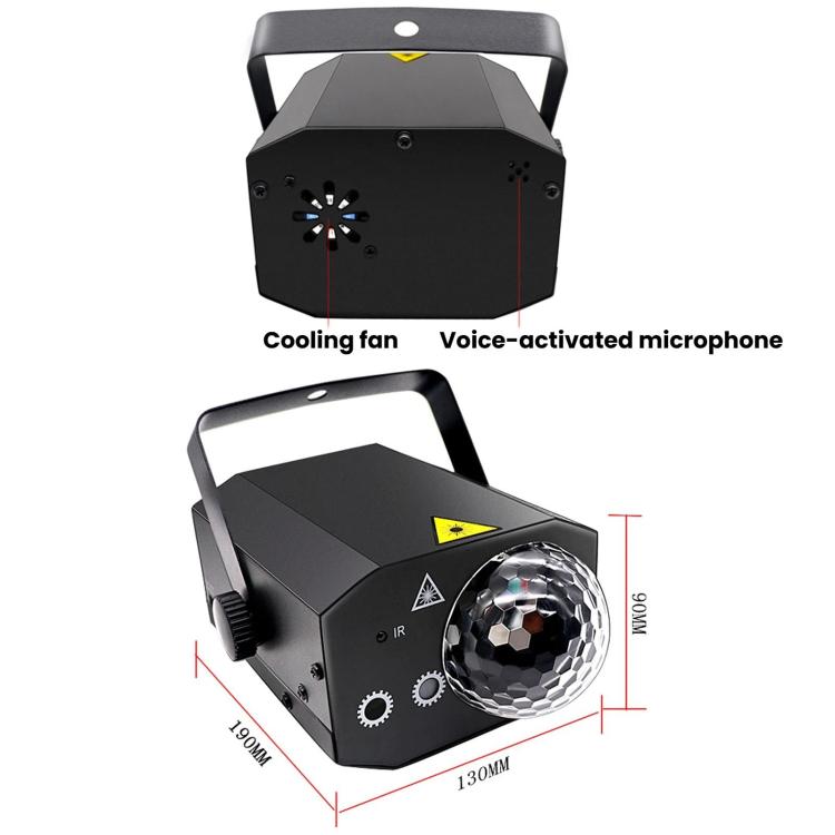 Black LED magic ball light with cooling fan and voice-activated microphone