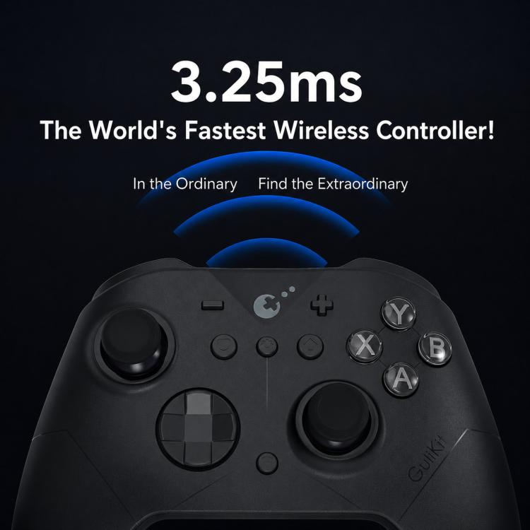 Black ES Pro controller close-up view with ABXY buttons and right joystick.