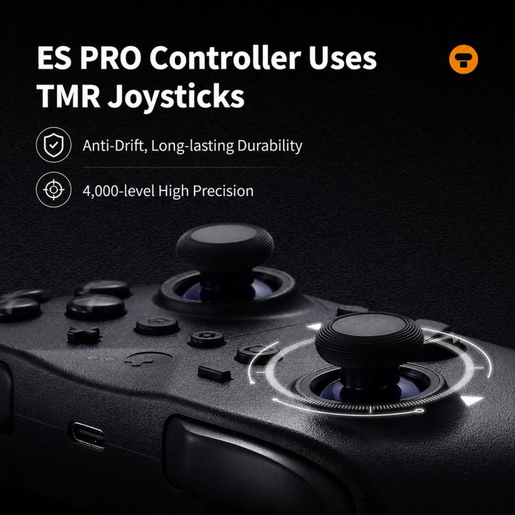 Black ES Pro controller showing TMR joysticks with left and right analog sticks.