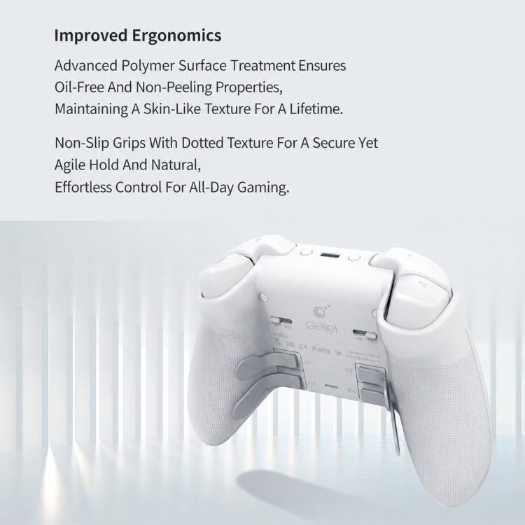 White game controller with ergonomic grips and Hall effect thumbsticks and triggers