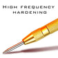 Close-up of gold knurled center punch body with sharp pointed tip