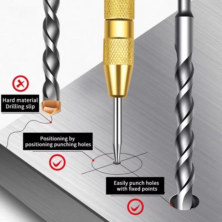 Automatic center punch positioning on metal plate with pointed tip