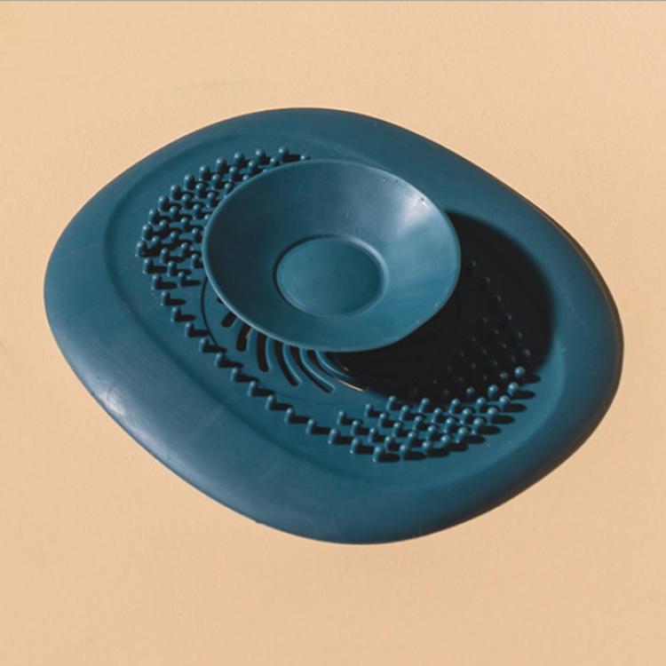 Teal silicone push-button drain cover hair strainer with raised filter dots