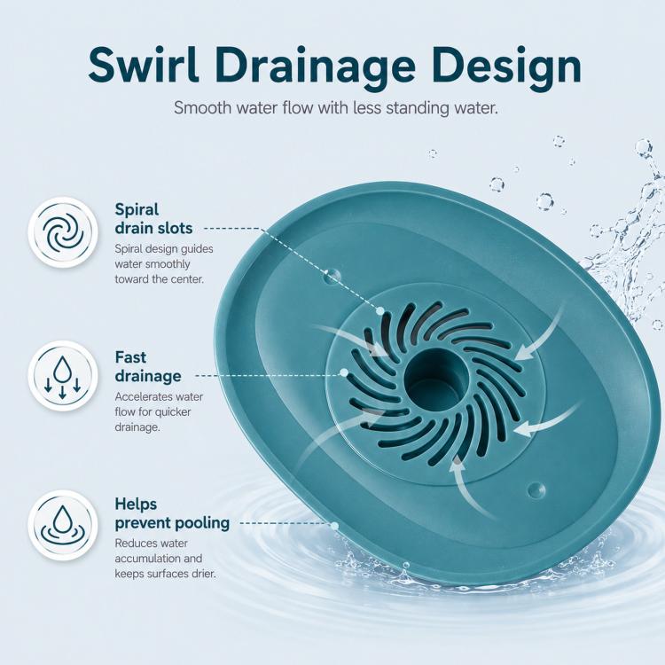 Teal swirl-pattern drain cover hair strainer with circular center cap