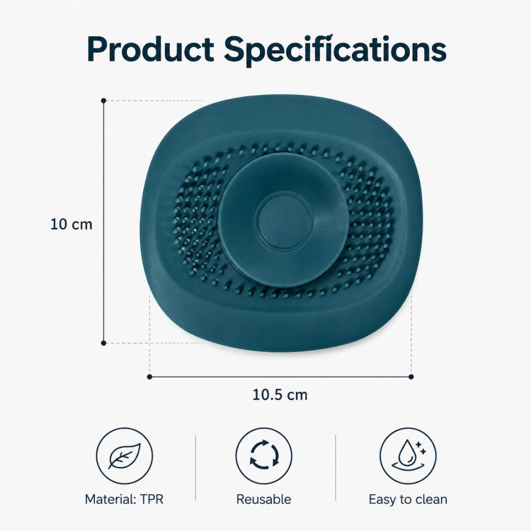 Teal round drain hair strainer cover, 10 cm size, TPR material