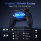Wireless game controller with illuminated blue battery graphic on the back