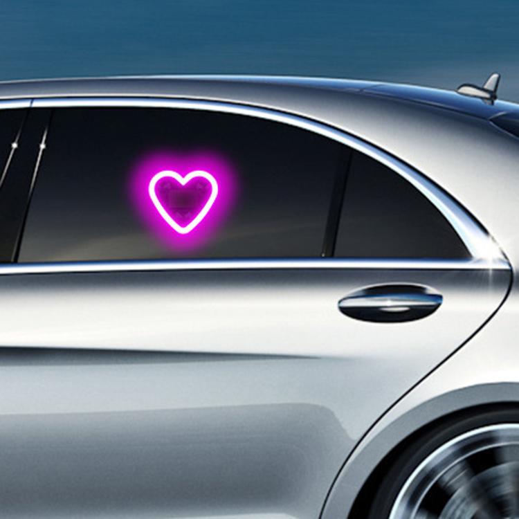 Solar heart-shaped car ambient light with pink neon glow