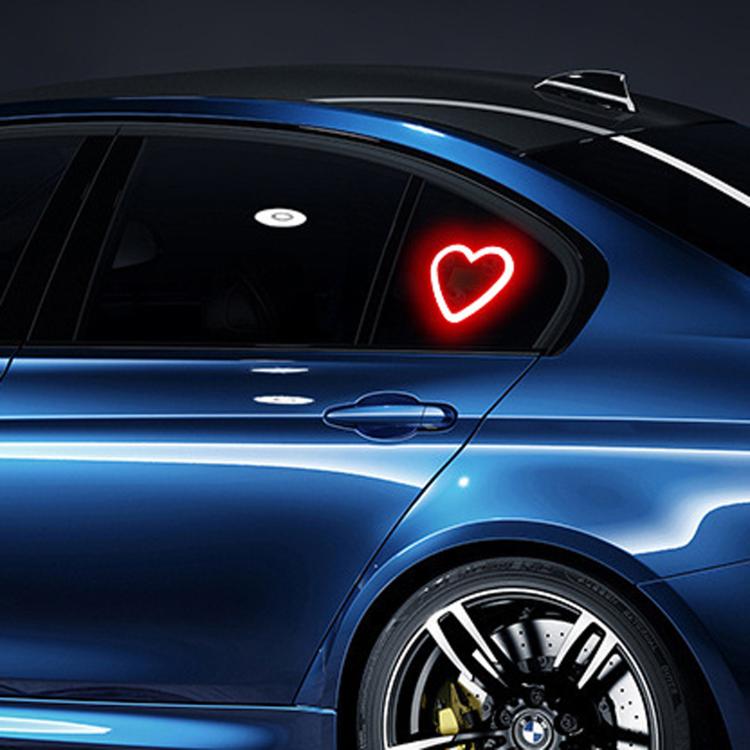 Solar heart-shaped car ambient light with red neon heart glow