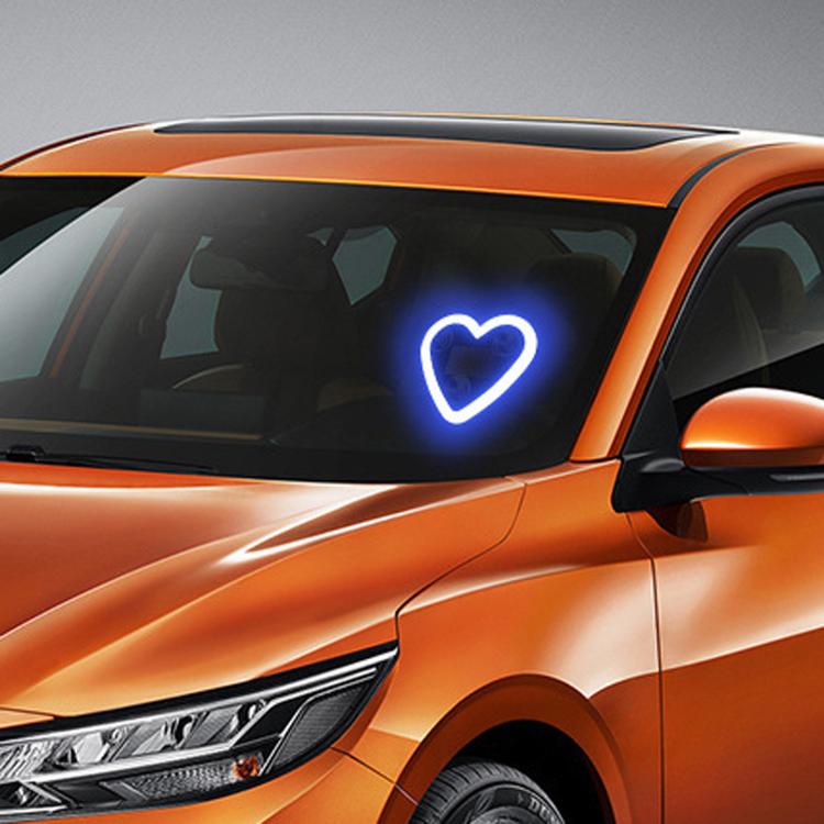 Solar heart-shaped car ambient light with blue neon heart glow