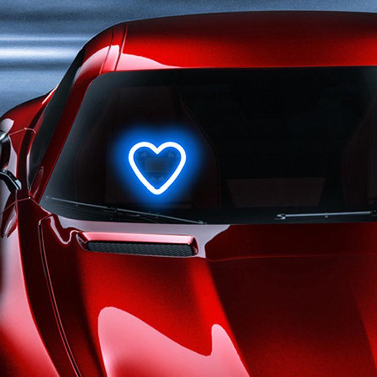 Solar heart-shaped car ambient light with blue neon heart glow