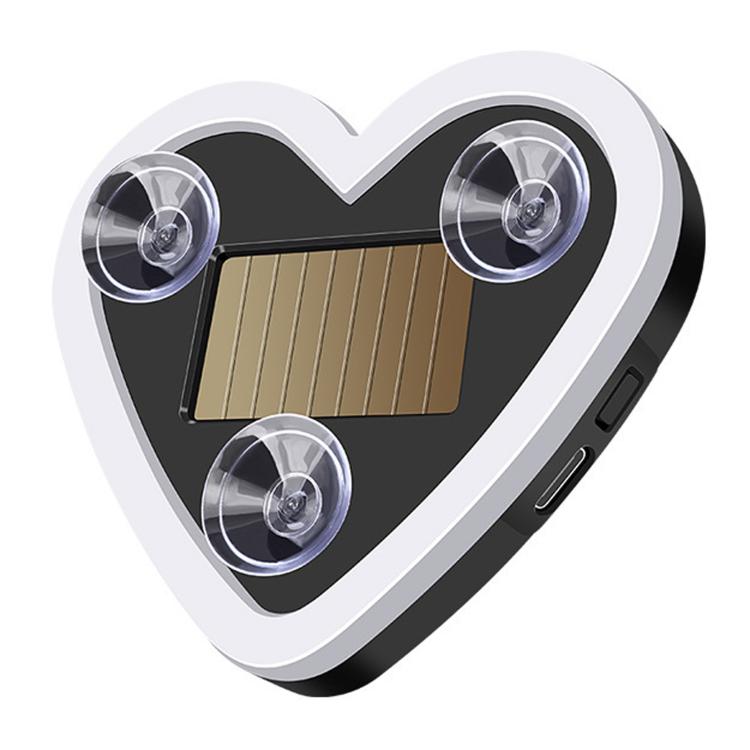 Heart-shaped solar car ambient light with clear LED bulbs and charging panel