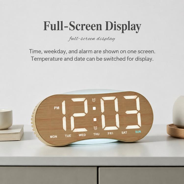 Curved LED Digital Wall Clock Large Display Desk Clock with Ambient Night Light, Day Date Temperature Dimmable for Bedroom Office