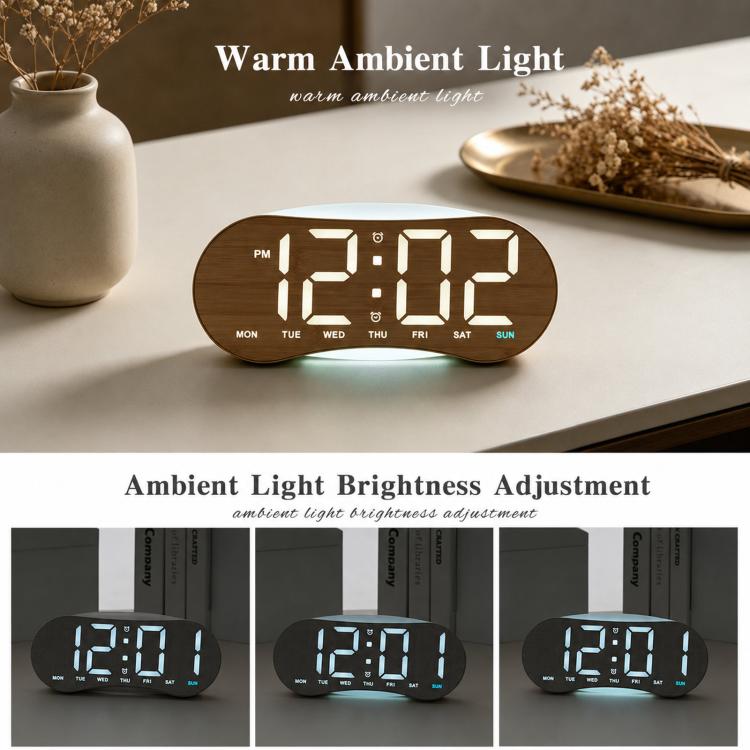 Curved LED Digital Wall Clock Large Display Desk Clock with Ambient Night Light, Day Date Temperature Dimmable for Bedroom Office
