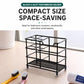 Black compact 4-slot toothbrush holder rack with ribbed drip tray