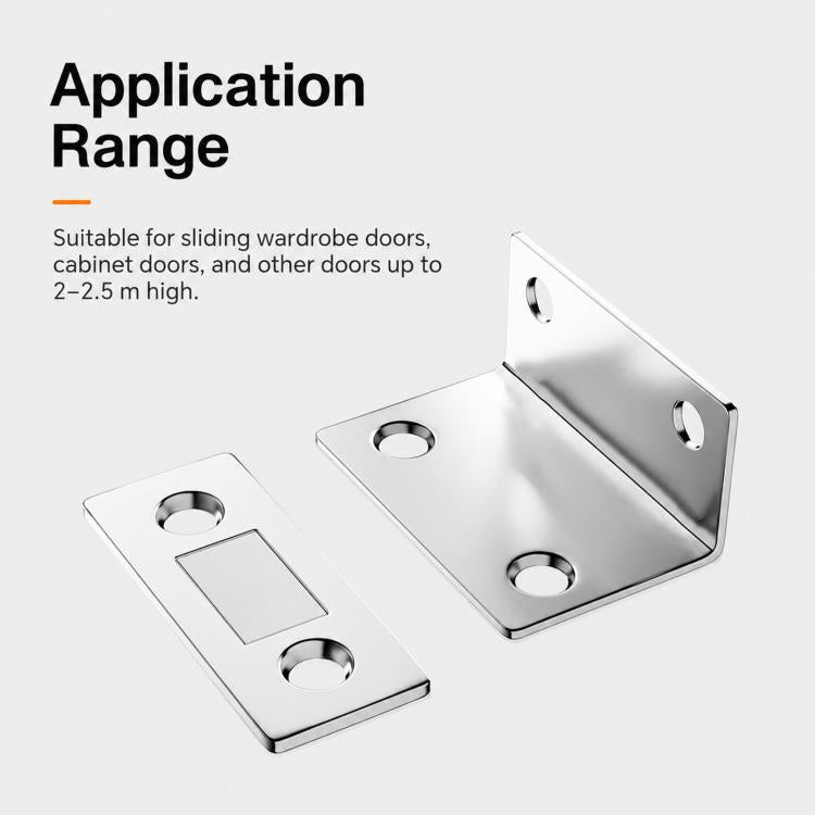 L-shaped magnetic door stopper in silver with circular mounting holes