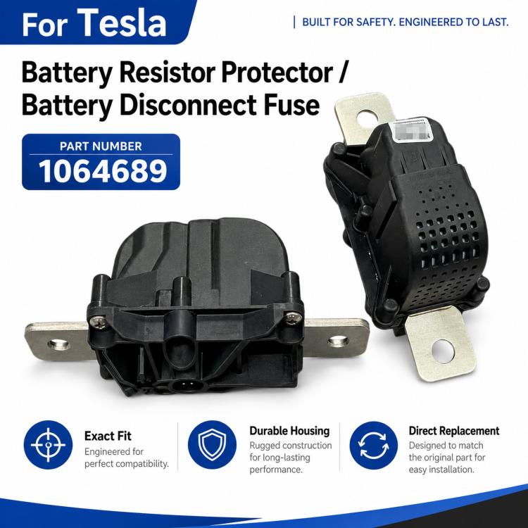 Battery resistor protector fuse, black housing with vented side and metal tabs