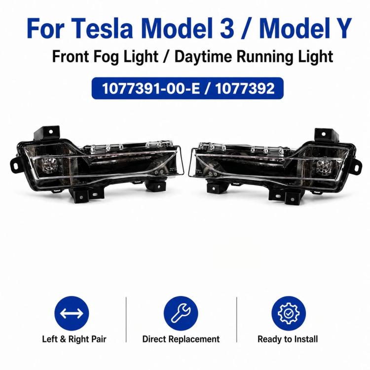 Front fog light/daytime running light pair with clear lenses for Tesla Model 3/Y