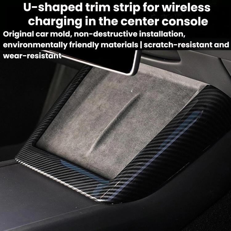 U-shaped wireless charger bezel trim with carbon fiber finish and blue accents