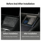 Installed U-shaped wireless charger bezel trim, carbon fiber with blue accent