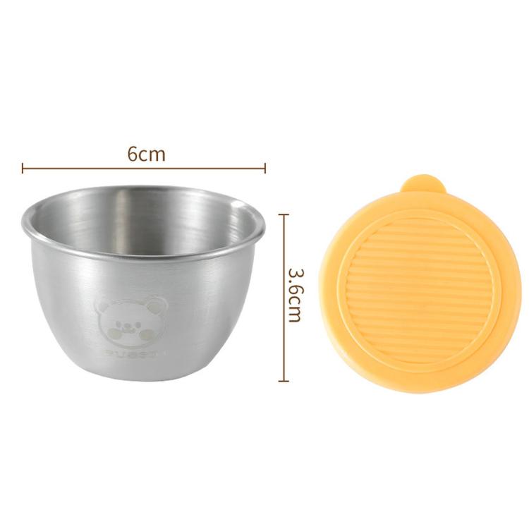 Mini stainless steel seasoning cup with yellow silicone lid, 6 cm wide