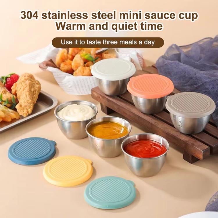 Stainless steel mini sauce cups (4-pack) with colored lids for dipping