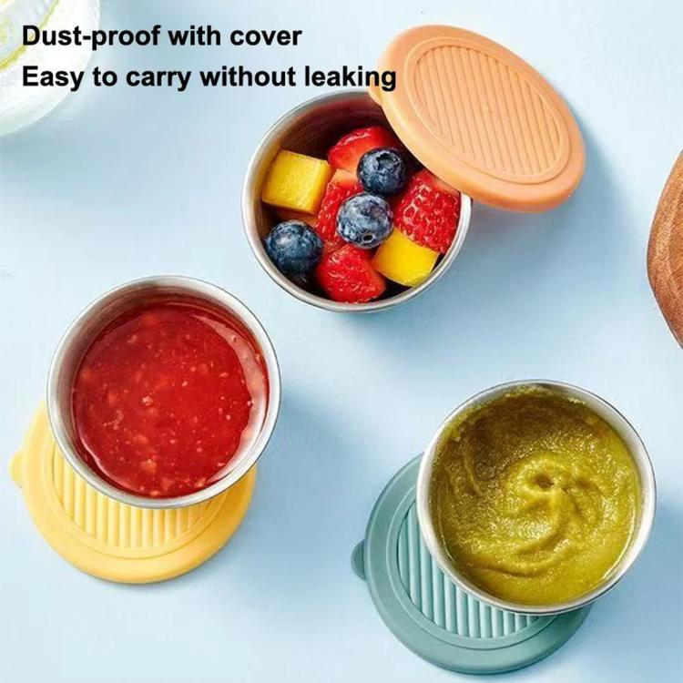 Sealed mini sauce cups with lids, filled with fruit and sauce