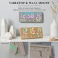 Tabletop and wall-mount digital clock with RGB LED time, temperature, and humidity display.