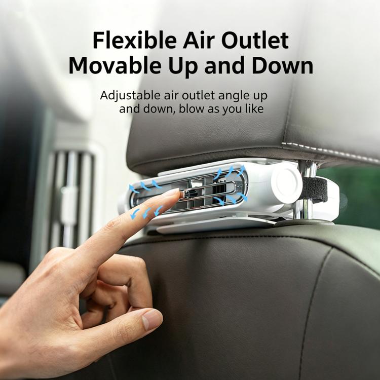 White USB car seat fan with adjustable air outlet angle, hand adjusting