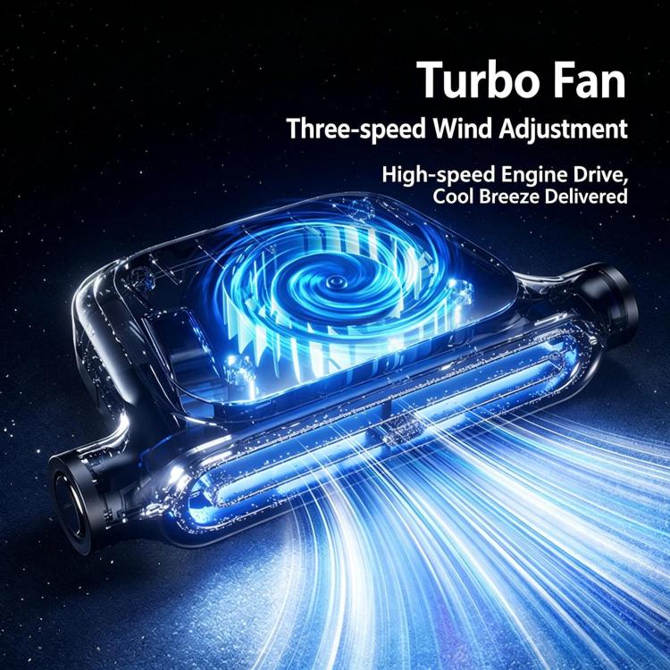 Black turbo-style USB car seat fan with visible airflow effects