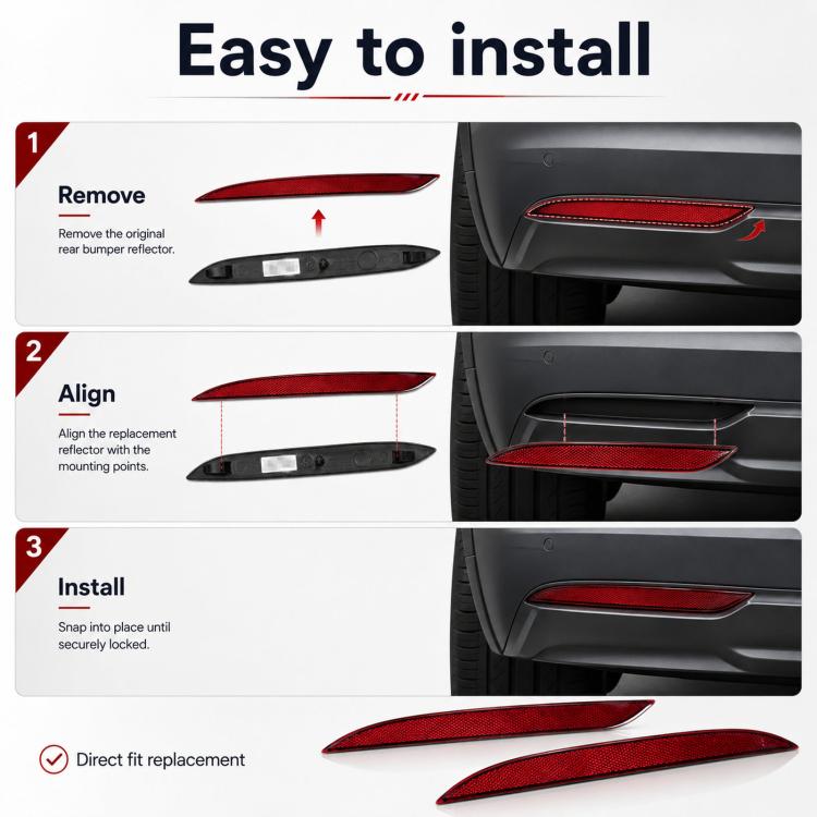 Red fog light reflector inserts with black housings for snap-in installation