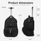Black wheeled backpack front and back view with small wheels