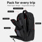 Black rolling laptop backpack with multiple compartments, inner divider, and front pocket