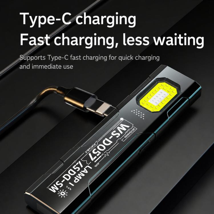 Black rechargeable LED work light with Type-C port and yellow COB LED panel