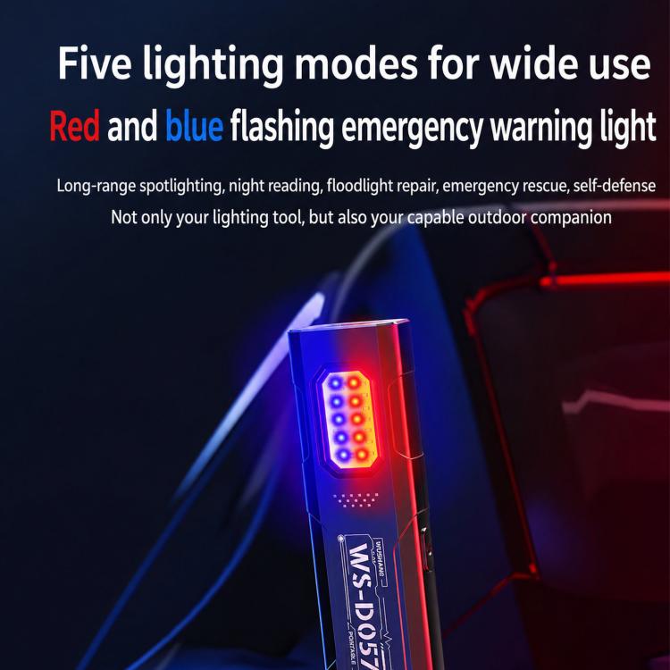Black LED work light with red and blue flashing emergency warning lights