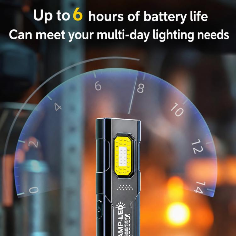 Black LED work light with yellow COB panel and charging port