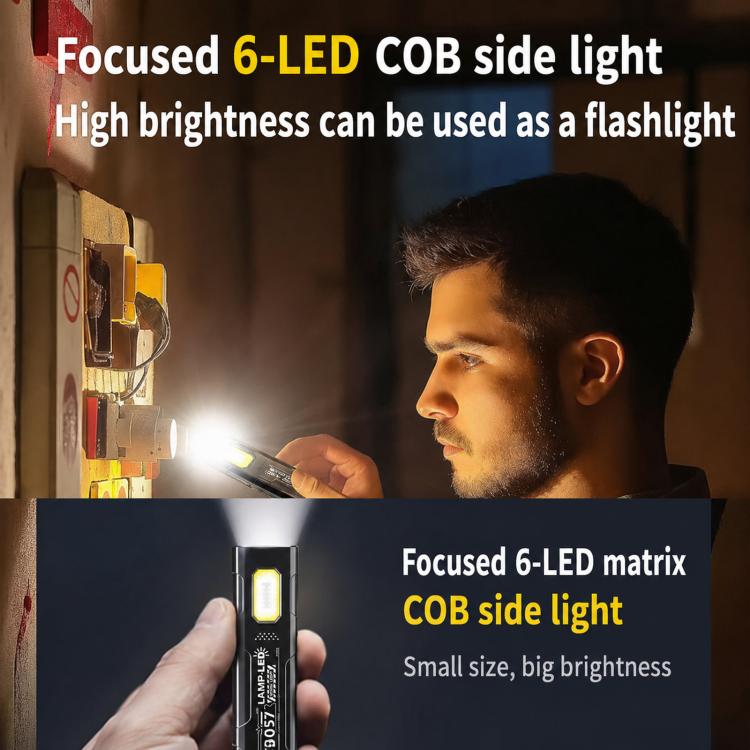 Black focused 6-LED COB side light flashlight with compact body