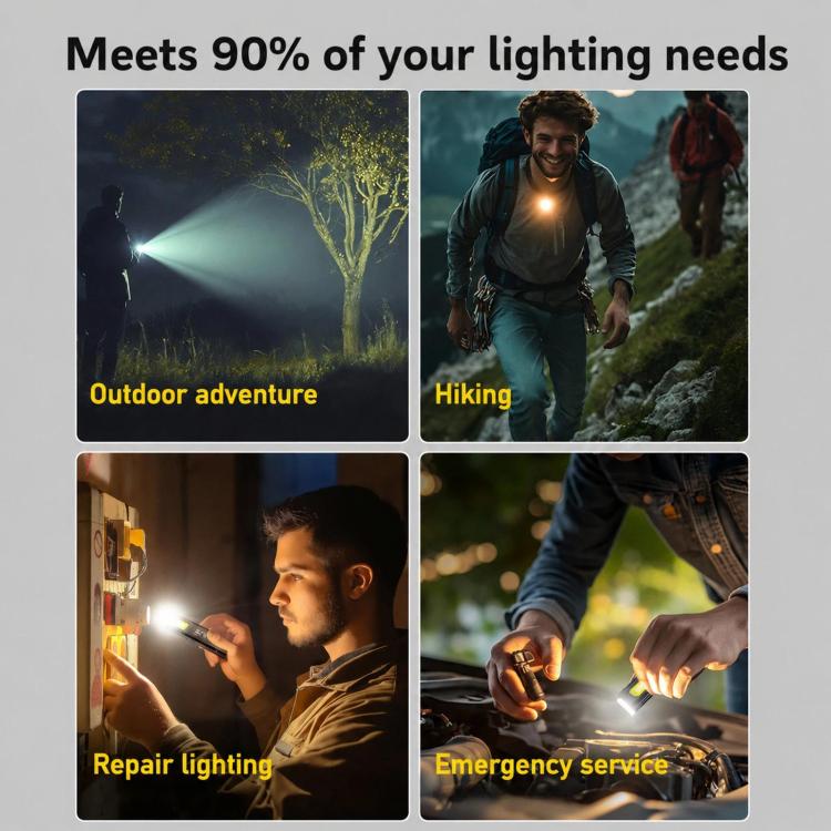 Black LED flashlight with bright beam for outdoor repair and emergency service