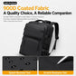 Men's black laptop backpack with smooth coated exterior and zip front pocket