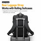 Men's black laptop backpack with rear luggage strap and padded adjustable shoulder straps