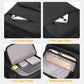 Men's black waterproof backpack with front zipper pocket and interior phone sleeve
