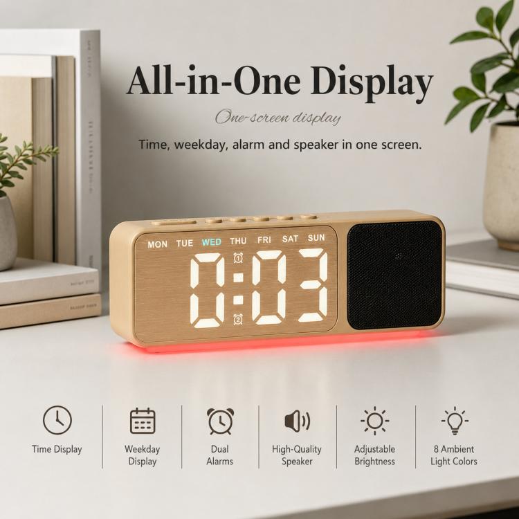 Bluetooth Speaker Digital Alarm Clock with Night Light Large LED Display Clock with Date, Dimmer and Dual Snooze Alarms
