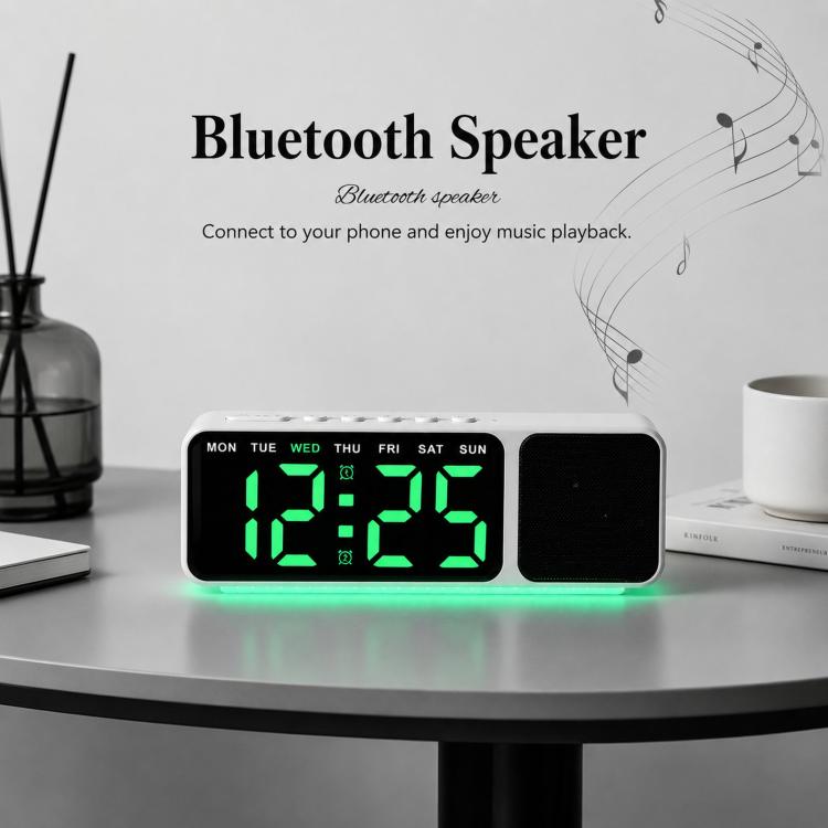 Bluetooth Speaker Digital Alarm Clock with Night Light Large LED Display Clock with Date, Dimmer and Dual Snooze Alarms