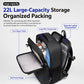 Men's black waterproof laptop backpack opened, showing padded laptop sleeve and organizer