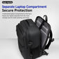 Men's black waterproof laptop backpack with dedicated rear laptop compartment