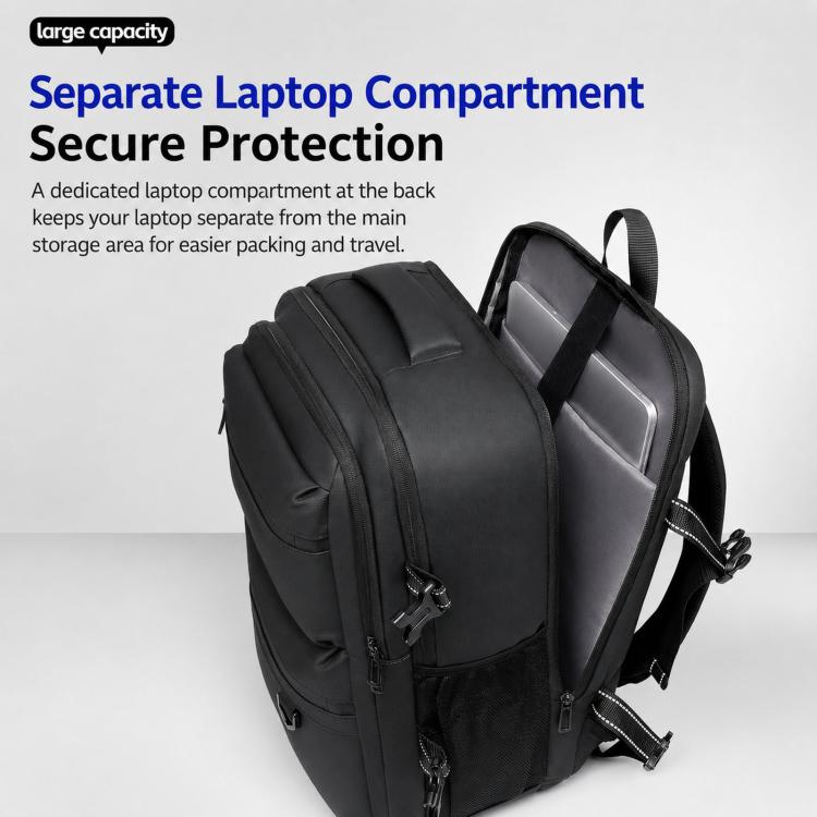 Men's black waterproof laptop backpack with dedicated rear laptop compartment
