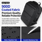 Men's black waterproof backpack with textured, coated fabric exterior