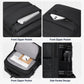 Men's black waterproof laptop backpack showing front zip pocket and side pocket design