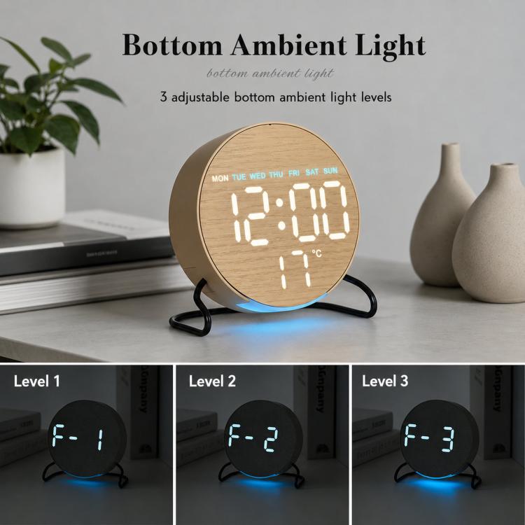 Aesthetic LED Digital Desk Clock Bedside Alarm Clock With Bottom Ambient Light, Countdown Timer, Date And Temperature