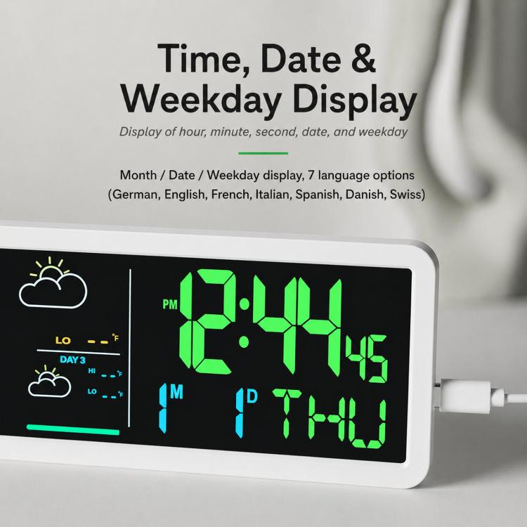 Wireless Weather Station Clock with Outdoor Sensor Digital Wall Clock Barometric Local Weather Forecast Bedside Alarm Clock